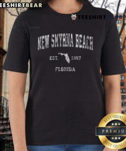 Vintage athletic sports ladies tee featuring Nice New Smyrna Beach Florida design, perfect for beach lovers and sports enthusiasts.
