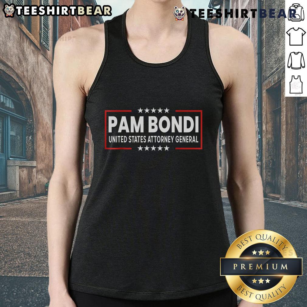 Pam Bondi, former US Attorney General, wearing a stylish tank top at a public event, showcasing her signature style.