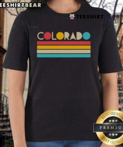Colorado ladies tee featuring nice retro colors, perfect for casual wear and showcasing vibrant outdoor style.