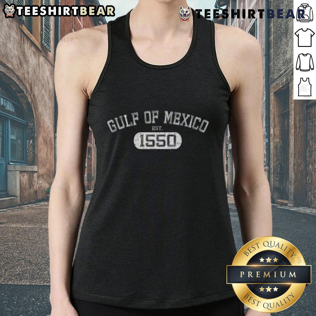 Nice retro Gulf of Mexico Est. 1550 tank top featuring the Mexican flag, perfect for beachwear and summer style.