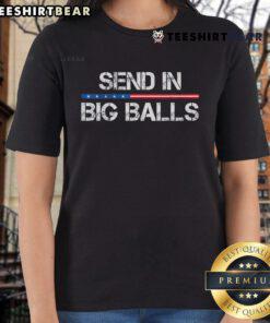 Stylish Doge DOGE ladies tee featuring a fun 'Send In Big Balls' graphic, perfect for casual wear and crypto fans.