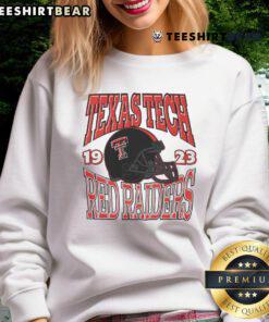 Alt Text: Classic Texas Tech Red Raiders helmet sweatshirt featuring bold team colors and logo, perfect for fans.