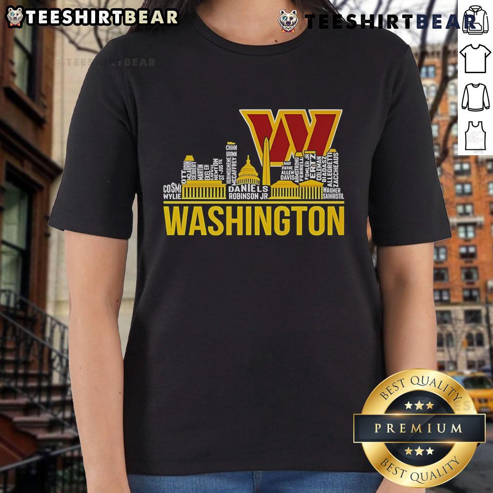 Washington Commanders football team players roster on a stylish ladies tee with skyline design, perfect for fans.