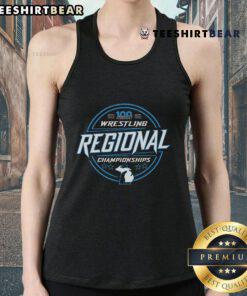 Official 2025 MHSAA Wrestling Regionals Championships tank top featuring bold graphics and a comfortable fit for fans.