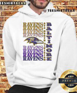 Official Baltimore Ravens gradient wordmark hoodie displaying team colors and logo, perfect for fans and gameday wear.
