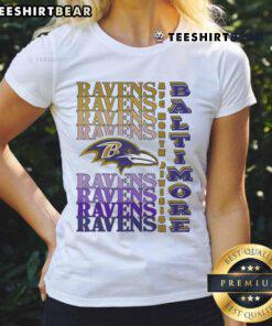 Official Baltimore Ravens Gradient Wordmark Ladies Tee featuring vibrant team colors and stylish design for fans.