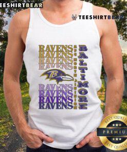 Official Baltimore Ravens gradient wordmark tank top featuring team colors and logo, perfect for fans and casual wear.
