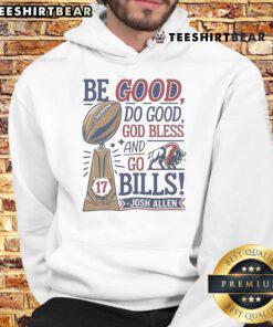 Official Be Good Do Good God Bless and Go Bills Josh Allen Hoodie in blue with logo, perfect for Buffalo Bills fans.