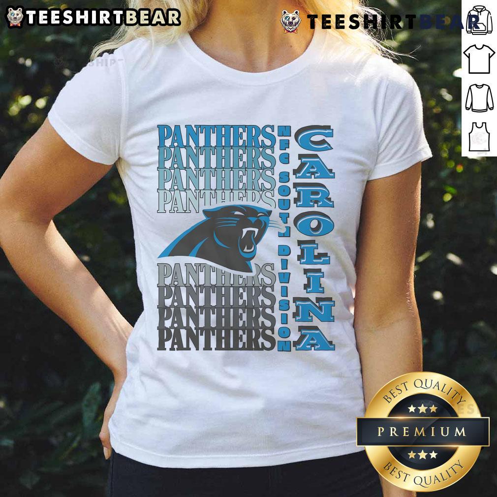 Official Carolina Panthers gradient wordmark ladies tee featuring stylish design and team colors, perfect for fans.