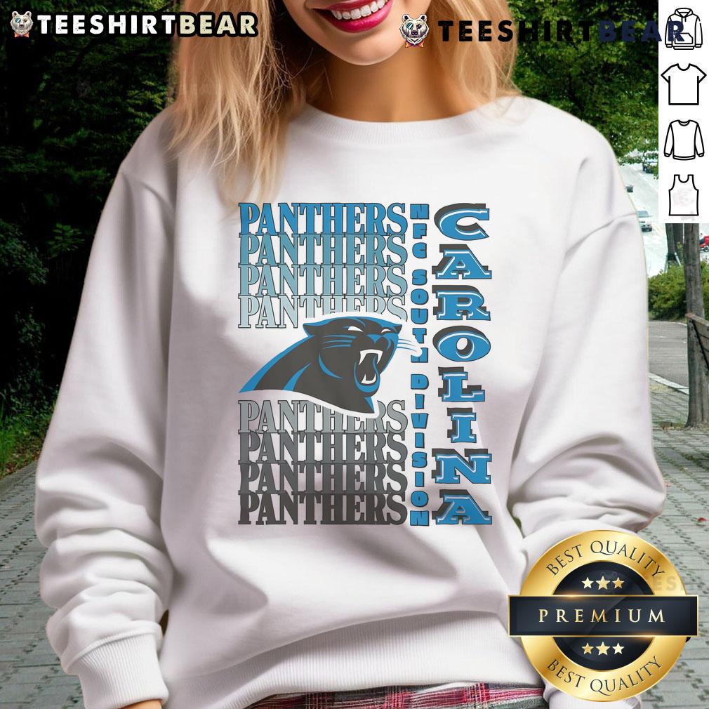 Alt Text: Official Carolina Panthers gradient wordmark sweatshirt showcasing team colors and logo for fans and collectors.