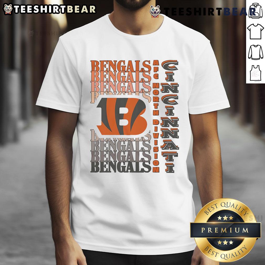 Alt Text: Official Cincinnati Bengals Gradient Wordmark T-Shirt featuring vibrant colors and team logo for fans.