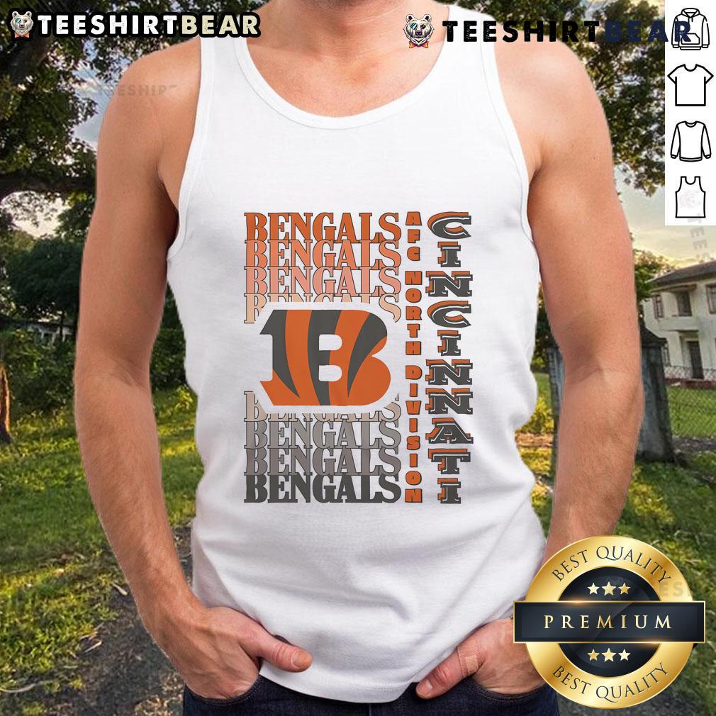 Official Cincinnati Bengals gradient wordmark tank top featuring bold team colors and logo for fans.