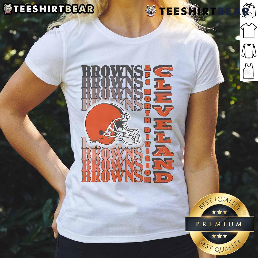 Alt Text: Official Cleveland Browns Gradient Wordmark Ladies Tee featuring vibrant team colors and stylish design for fans.