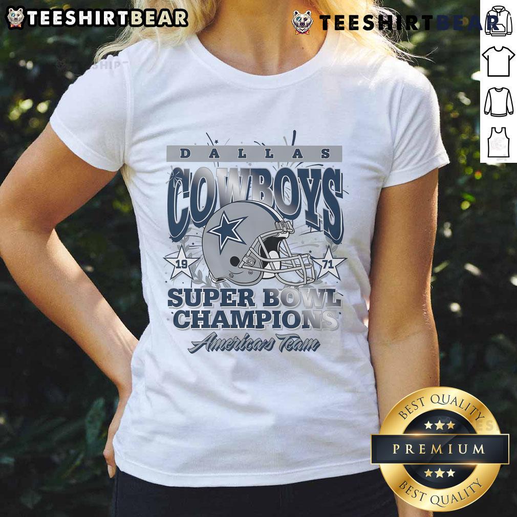 Official Dallas Cowboys Super Bowl VI Champions Ladies Tee featuring vintage design and team colors for female fans.
