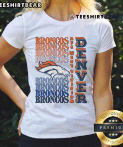 Alt Text: Official Denver Broncos Gradient Wordmark Ladies Tee showcasing team colors and logo for stylish fan apparel.