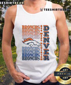 Official Denver Broncos gradient wordmark tank top featuring bold team colors and logo, perfect for fans and summer wear.