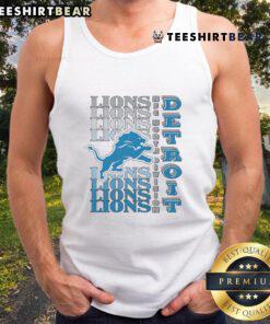 Alt Text: Official Detroit Lions Gradient Wordmark Tank Top featuring vibrant team colors and logo for a stylish fan look.