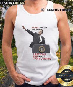 Elon Musk tank top featuring 'Higher Grocery Prices' quote with a humorous twist, perfect for fans of satire and pop culture.