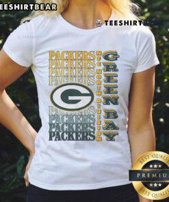 Official Green Bay Packers Gradient Wordmark Ladies Tee featuring vibrant team colors and stylish design for female fans.