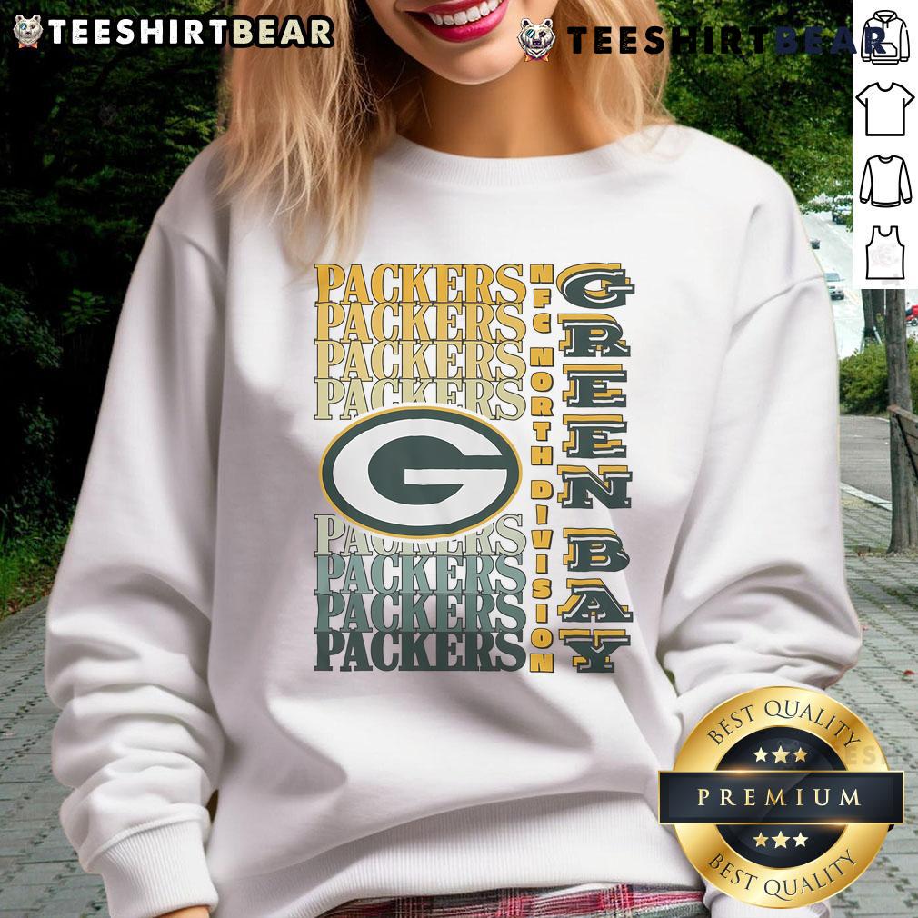 Alt Text: Official Green Bay Packers gradient wordmark sweatshirt featuring vibrant team colors and stylish design.