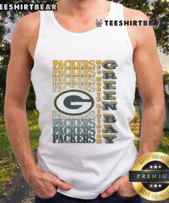 Official Green Bay Packers gradient wordmark tank top showcasing team colors and logo for fans and sports apparel lovers.