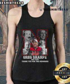Official Greg Sharpe 1963-2025 tank top featuring a heartfelt 'Thank You For The Memories' tribute design.