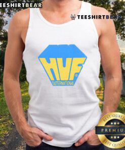 Official HUF Outernational Tank Top in black, featuring unique logo design and comfortable fit for casual wear.