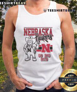 Retro Herbie Husker mascot tank top featuring Nebraska Cornhuskers logo, perfect for fans and game day attire.