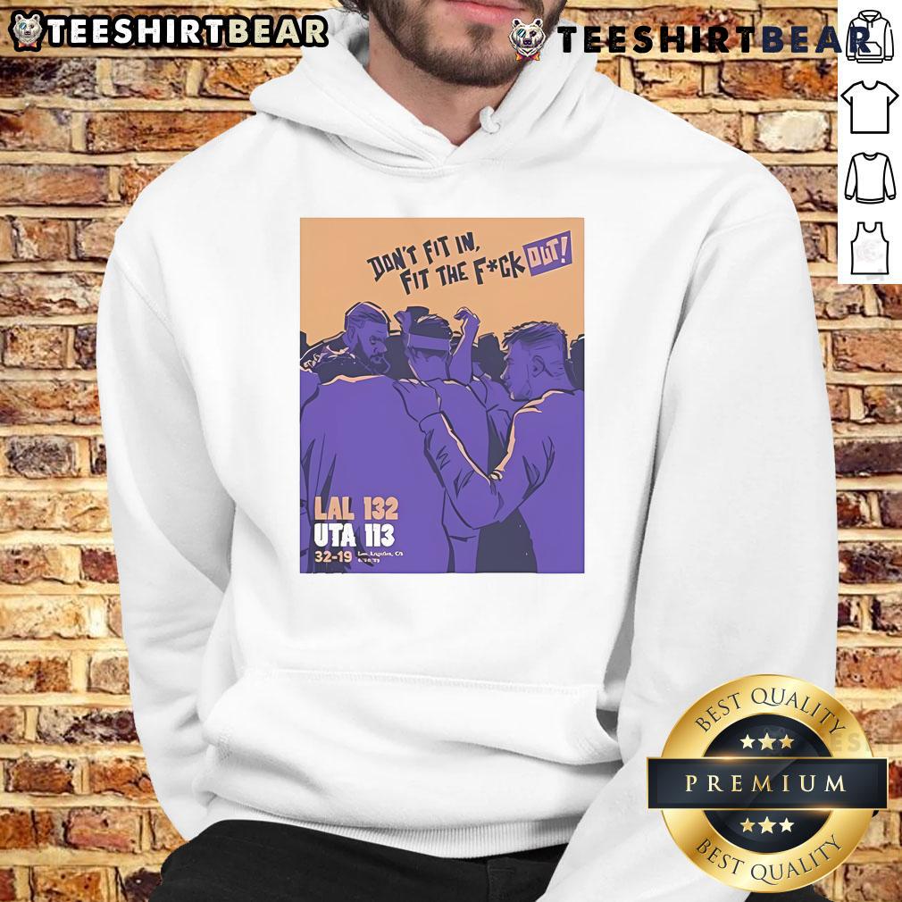 Alt Text: Official Jack Perkins hoodie featuring 'Don't Fit In, Fit The F*ck Out' design in size Uta 113, perfect for streetwear.