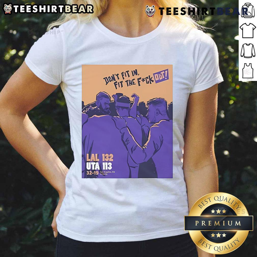 Official Jack Perkins 'Don't Fit In, Fit The F* Out' Ladies Tee UTA 113-32-19 featuring a stylish graphic design.