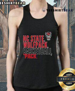 Official NC State Wolfpack basketball tank top featuring Pack text logo overlay for fans and athletes.