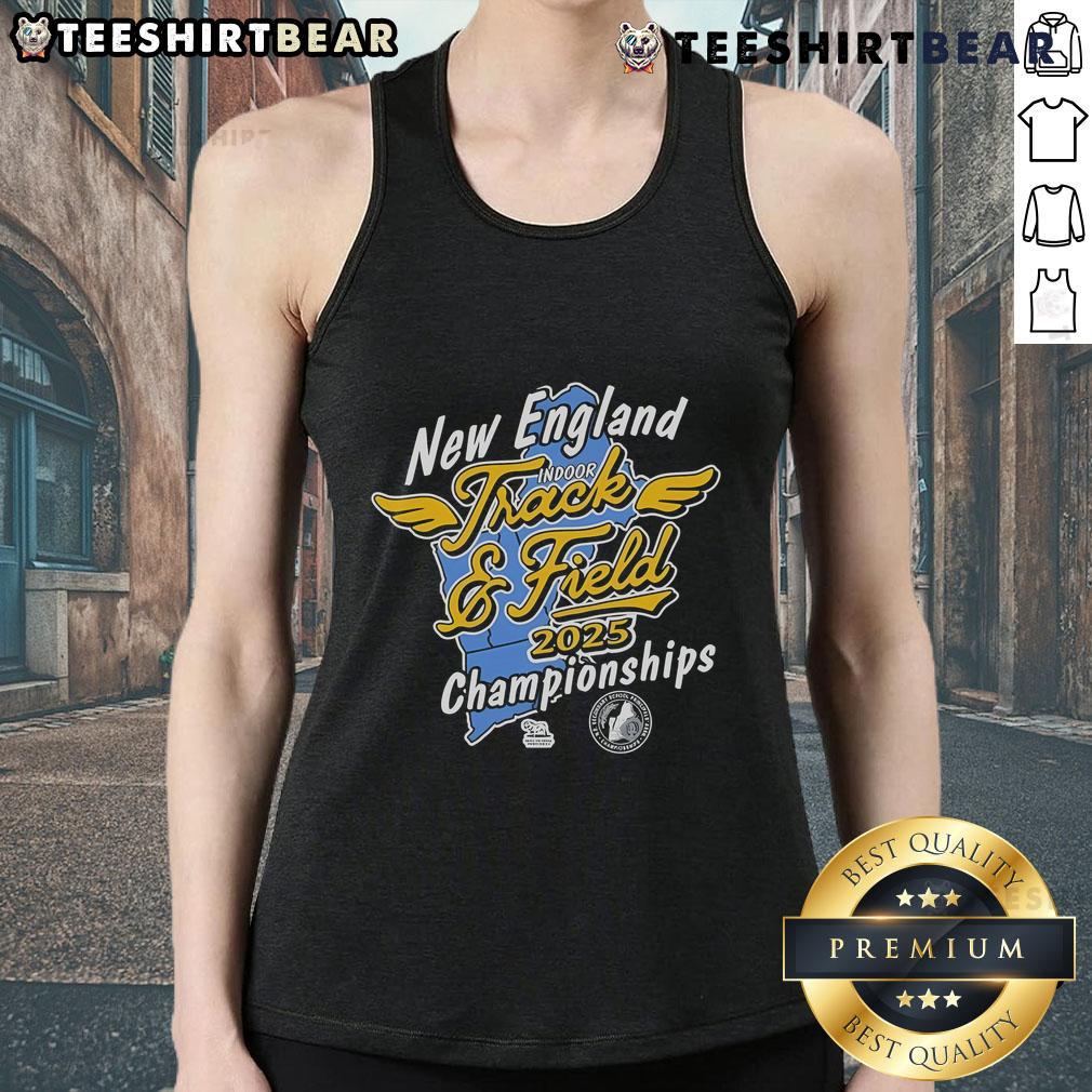 Official New England Indoor Track and Field 2025 Championships tank top featuring vibrant design and event logo.