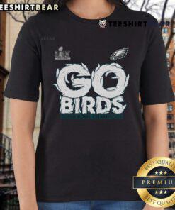 Official Philadelphia Eagles Fanatics Super Bowl LIX Champions Go Birds ladies tee showcasing team pride.
