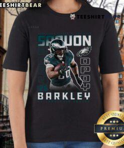 Official Saquon Barkley Black Philadelphia Eagles 2024 Offensive Player of the Year Ladies Tee featuring team logo.