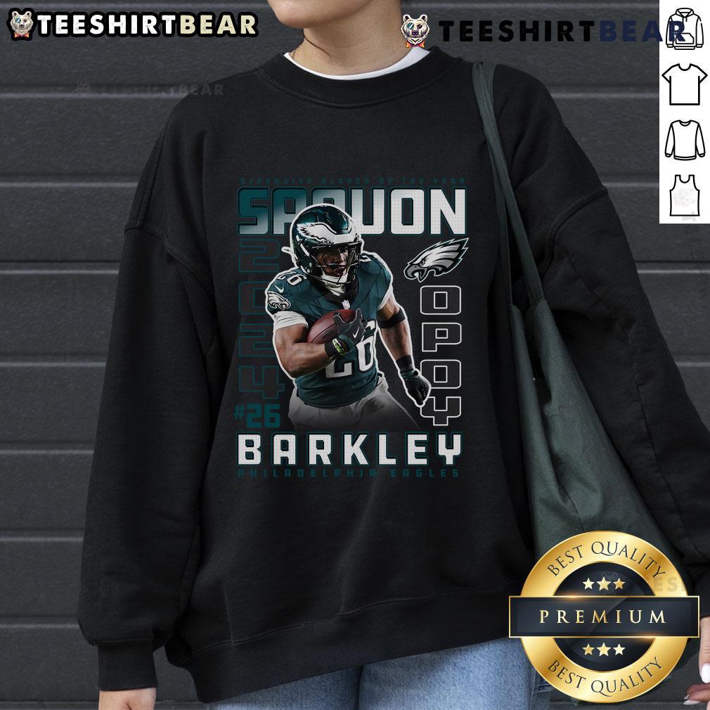 Official Saquon Barkley black sweatshirt, 2024 Offensive Player of the Year for Philadelphia Eagles, stylish sports apparel.