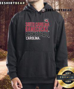 Official South Carolina Gamecocks basketball hoodie with Carolina text logo overlay in black and garnet colors.