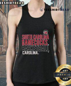 Official South Carolina Gamecocks basketball tank top featuring Carolina text logo overlay in vibrant colors.