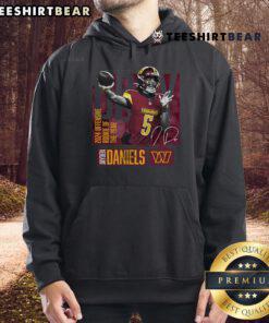 Alt Text: Jayden Daniels wearing the Official Washington Commanders Black Hoodie for 2024 NFL Offensive Rookie of the Year.