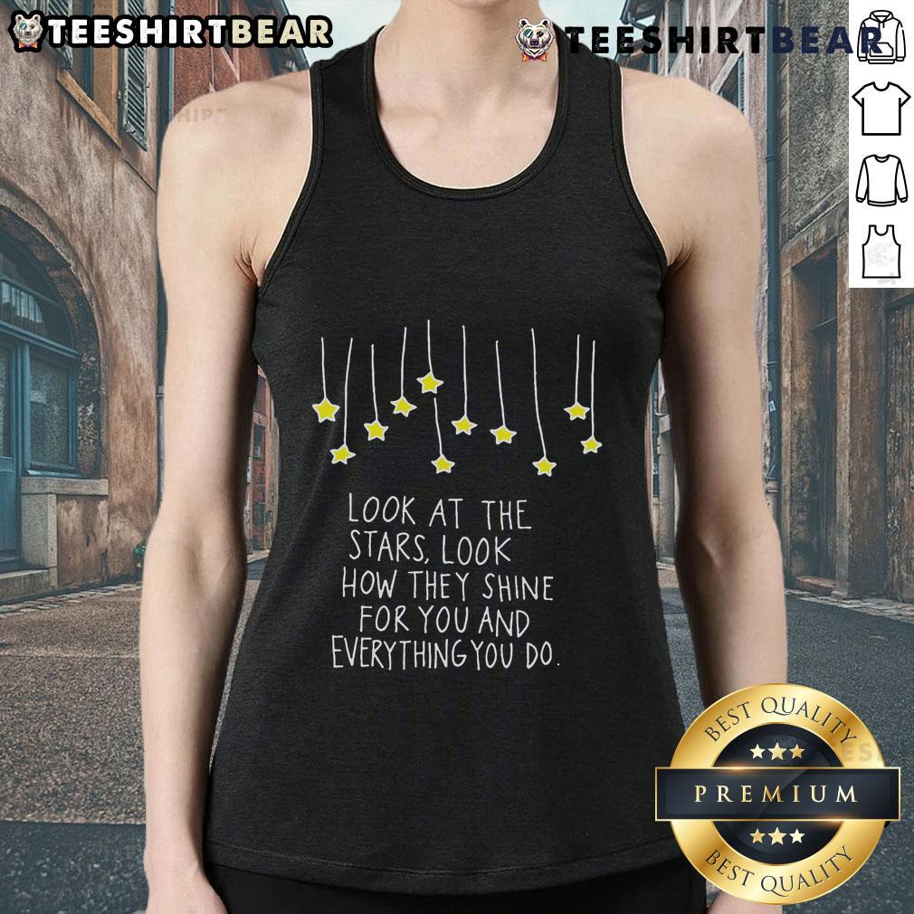 Original Look At The Stars Quote Tank Top featuring a shimmering starry design and inspiring text for stargazers.