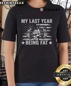 Motivational fitness tee featuring US flag design, perfect for ladies embracing their weight loss journey this year.