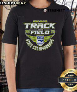 Alt Text: Original NCHSAA Indoor Track and Field State Championships ladies' tee shirt design featuring vibrant graphics.