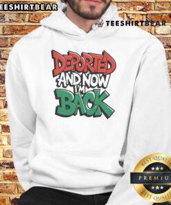 Premium Deported And Now I'm Back Hoodie in black, showcasing bold text design and comfortable fit for casual wear.