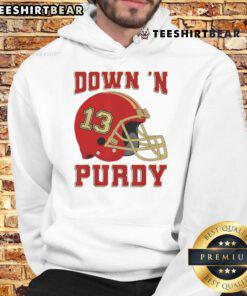 Premium Down N Purdy 13 hoodie featuring an American quarterback design, perfect for fans of Purdy and stylish sportswear.