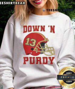 Premium Down N Purdy sweatshirt featuring Purdy American quarterback design, perfect for sports fans and casual wear.