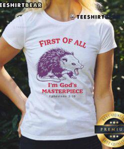 Alt Text: Premium 'I'm God's Masterpiece' mouse ladies tee, stylish and comfortable, perfect for casual wear and expressing faith.