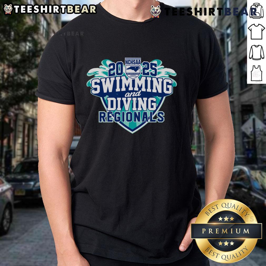 Premium NCHSAA Swimming and Diving Regional 2025 T-Shirt featuring vibrant graphics and a comfortable fit for athletes.