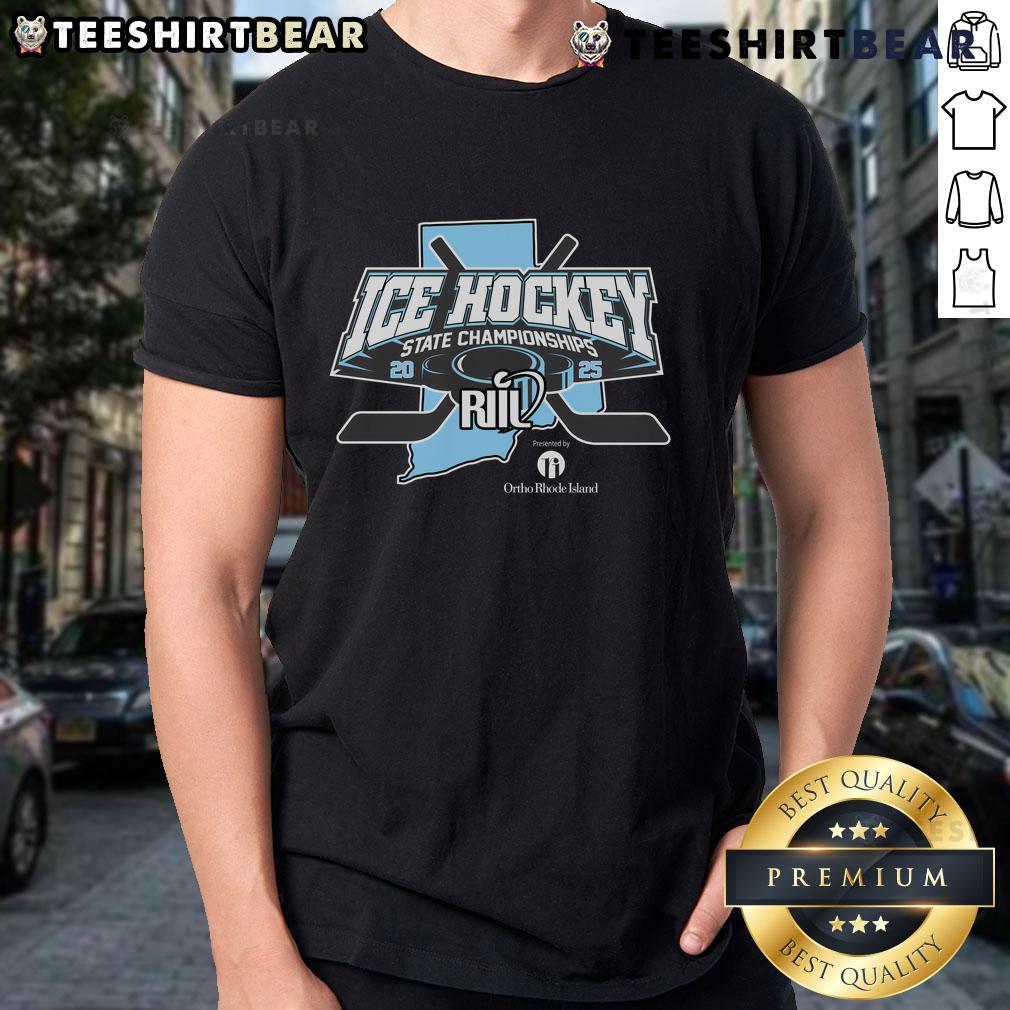 Alt Text: Premium Riil Ice Hockey State Championships 2025 T-Shirt featuring bold graphics and vibrant colors for fans.