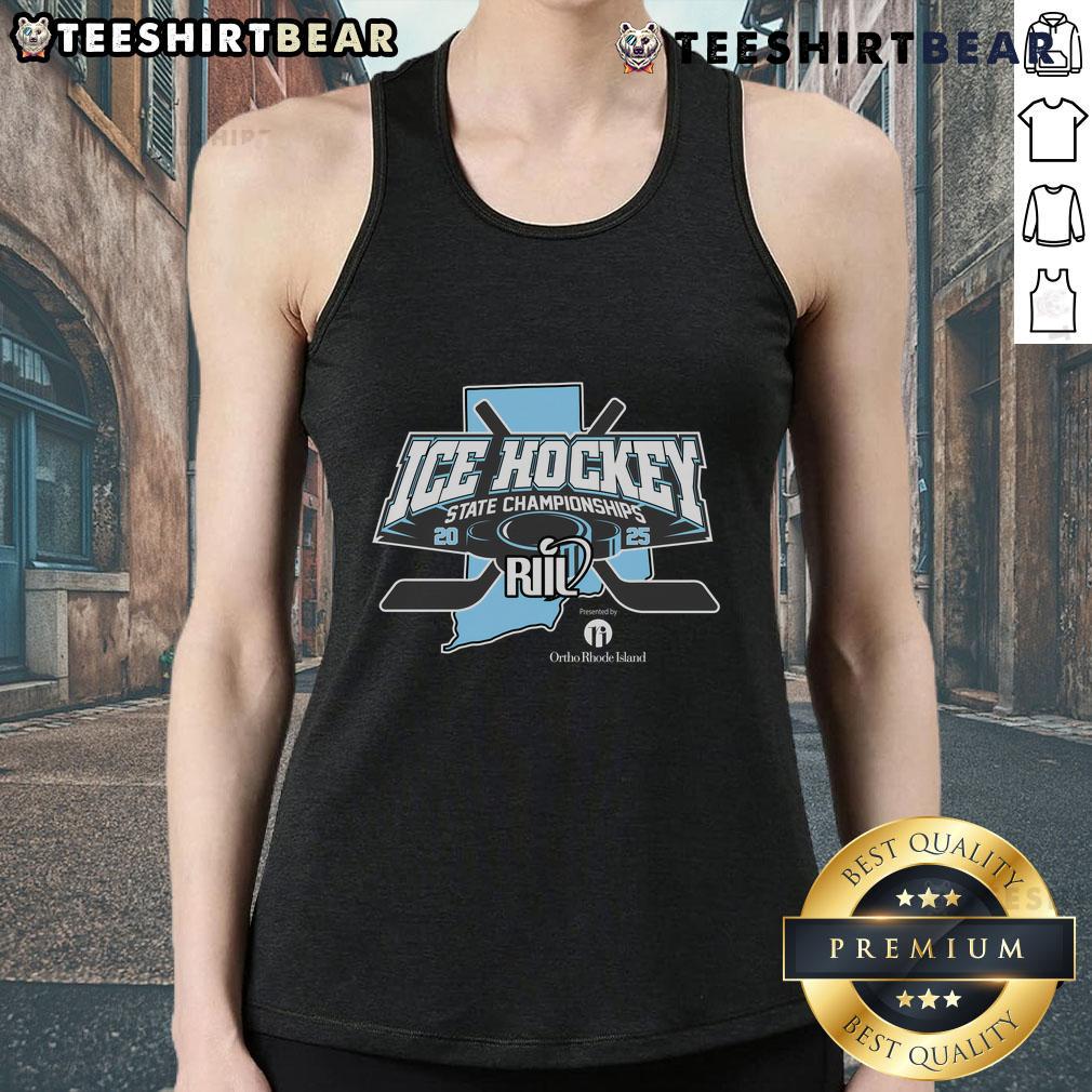 Premium Riil Ice Hockey State Championships 2025 tank top featuring vibrant design and team logo for fans and players.