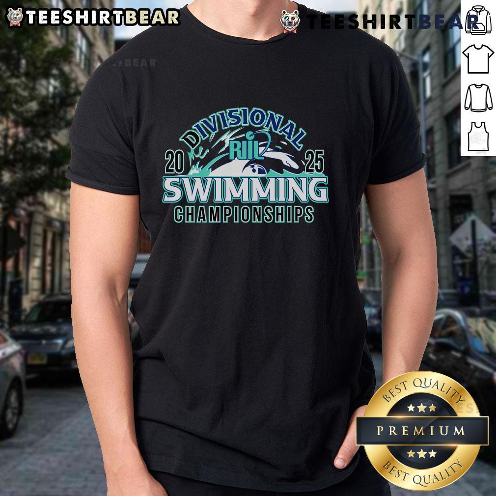 Premium Riil Swimming Divisional Championships 2025 T-Shirt featuring vibrant design and event details for swimmers.
