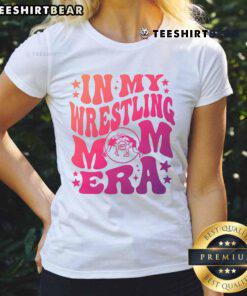 Groovy retro ladies tee featuring 'Pretty In My Wrestling Mom Era' design, perfect for wrestling fans and vintage style lovers.